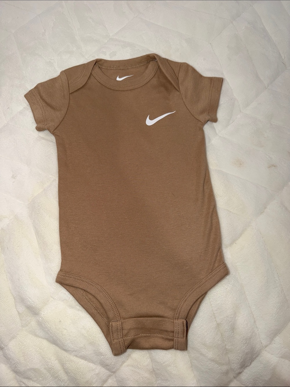 Nike Brown Short-Sleeve Baby One-Piece Bodysuit with White Swoosh